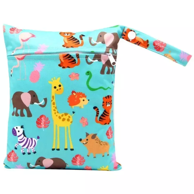 Bolsa de pañales con estampado de dibujos animados para bebé, bolso de mano con cremallera para cochecito, viaje al aire libre, bolsas de almacenamiento de pañales húmedos, 20x25cm