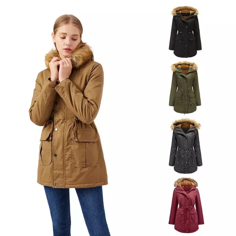 Пальто Wepbel на флисовой подкладке, парки, зимнее теплое пальто с капюшоном и меховым воротником, куртки, Женская куртка с хлопковой подкладкой, парки с карманами, верхняя одежда