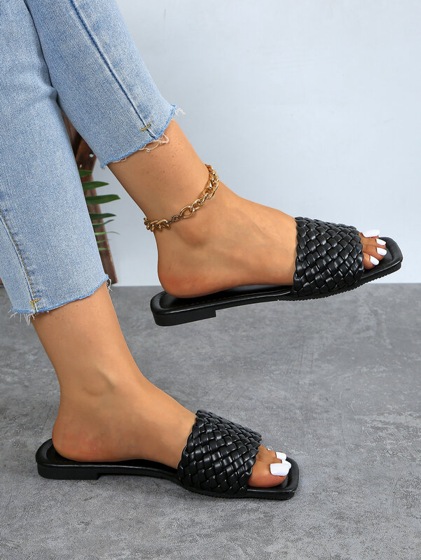 Sandalias de fondo plano para mujer, calzado informal, cómodo y ligero, nuevo estilo tejido a la moda, primavera y verano