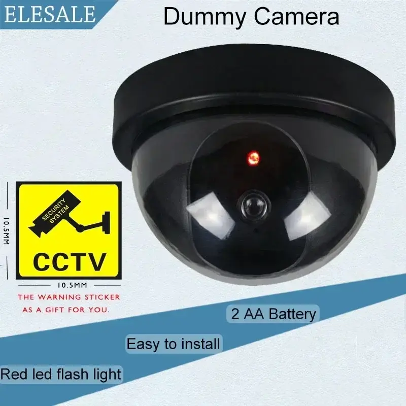 Cámara domo CCTV falsa de seguridad para exteriores, luz LED roja intermitente, advertencia de seguridad para el hogar, vigilancia del hogar