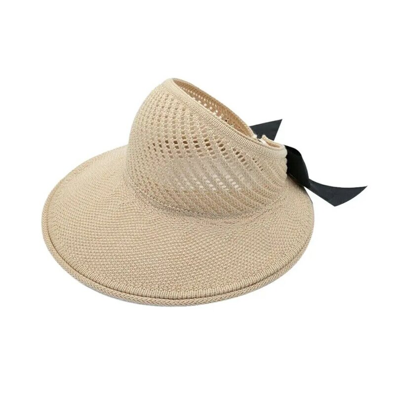 Topi Pantai Wanita, Topi Pelindung Matahari Lebar Dapat Dilipat Portabel, Topi Pantai Anti UV Atas Kosong untuk Perempuan