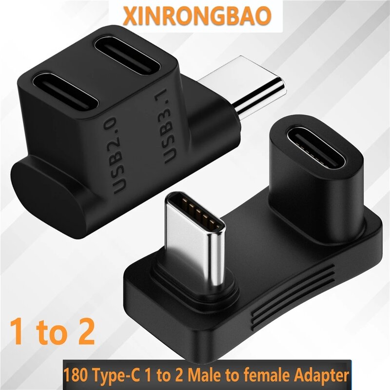 USB C Adapter 90 Degree 3.2 Type C 10Gbps 1 to 2 Extender Right Angle PD 100W Fast Charging Adapter ForSteam Deck Laptop Tablet
