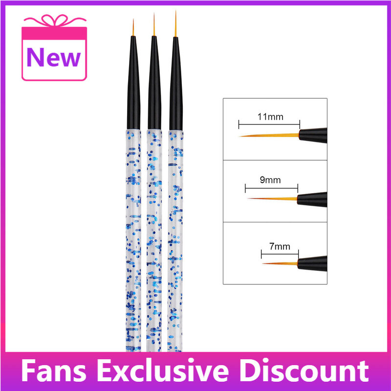 Hot Sale 7/9/11mm Sequins Nail Art French Acrylic Painting Brush Flower Design Stripes Lines Liner DIY Drawing Pen Manicure Tool