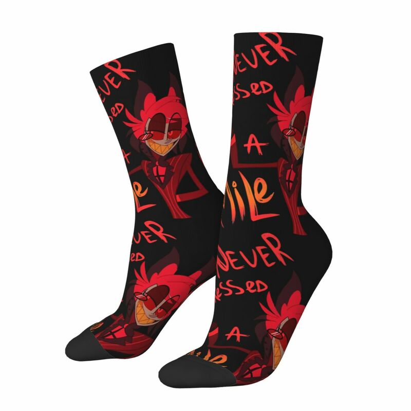 Happy Funny You're Never Fully Dressed Without A Smile Men's Socks Vintage Harajuku H-Hazbin Hotel Hip Hop Novelty Casual Crew