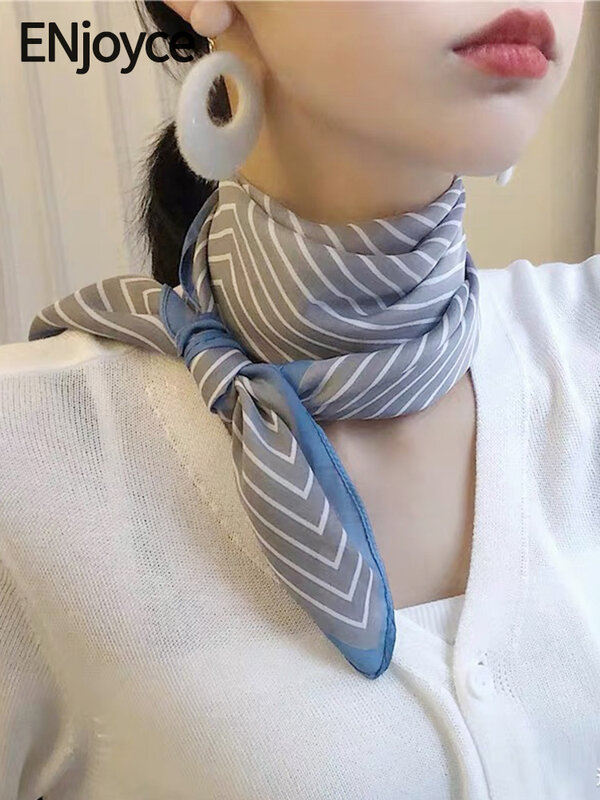 ENjoyce Silk Scarves Satin Headscarf Women Retro Striped Print Kerchief Neck Scarf Square Shawls Ladies luxury designer headband