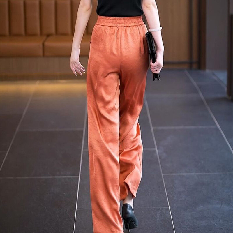 Summer Thin Solid Color Loose Women's Clothing 2024 New Casual Ladies High Waist Straight Vintage Comfortable Wide Leg Pants