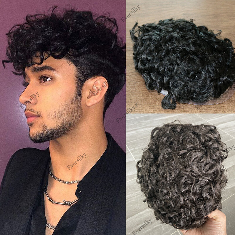 15mm /20mm Curly Fine Mono Lace Base Men's Human Hair Toupee for Man Hair Replacement Unit Afro Curly Capillary Prosthesis