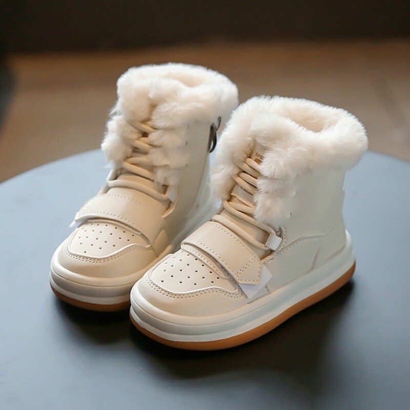 Зимние ботинки YISHEN для девочек, зимняя детская хлопковая обувь, ботильоны, кожаная плюс бархатная повседневная обувь для детей, белые ботинки