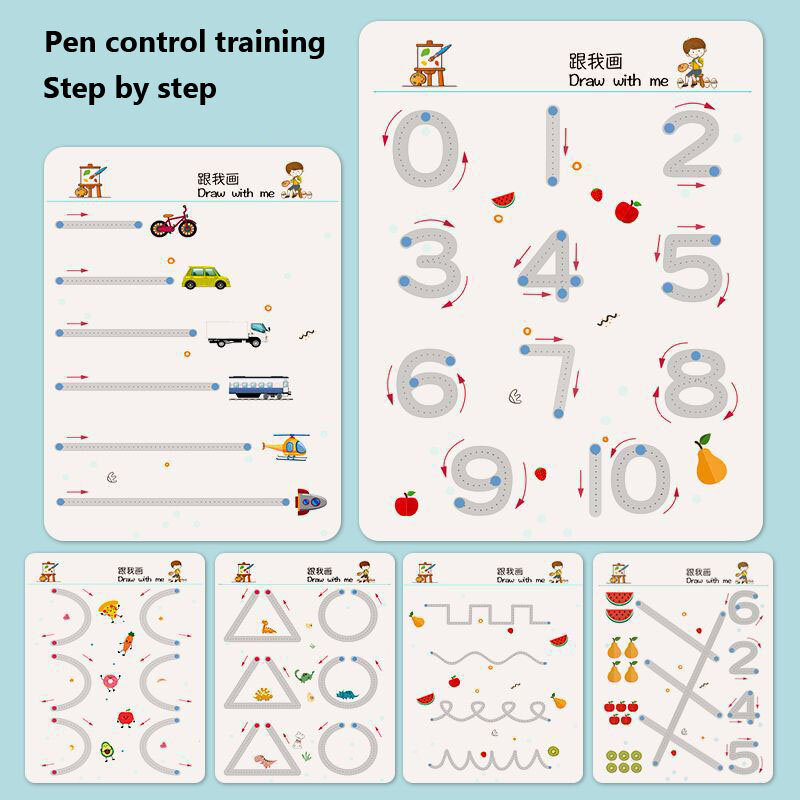 Cuaderno de práctica de entrenamiento de Control, libro de trazado mágico, reutilizable, papelería educativa de dibujo Montessori para niños