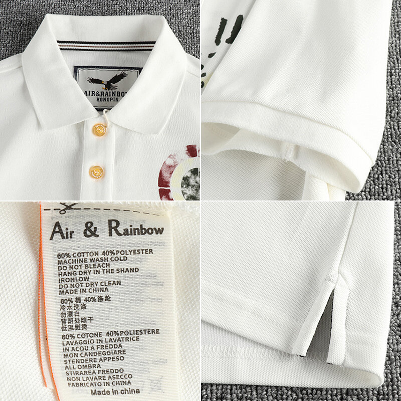 Camisa polo retro americana masculina de manga curta, lapela, carta impressa, simples, lavada, tops casuais de negócios, verão, novo, 551, 2024
