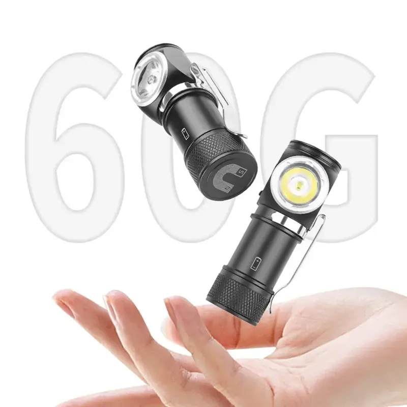 800 Lumens Right Angle Flashlight Rechargeable LED Headlamp with Clip Tail Magnet Powerful Lightweight Head Light Waterproof