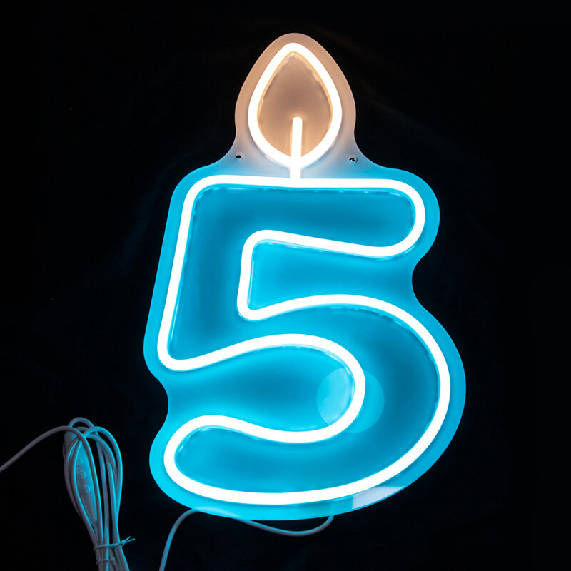0-9 Verjaardag Nummer Neon Lampjes 40Cm Led Kaars Nummer Neon Licht Voor Gelukkige Verjaardag Feest Decoratie Baby Shower Tafel Decor