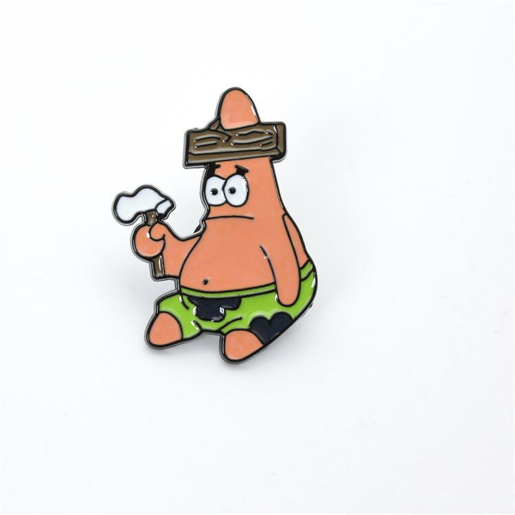 SpongeBob SquarePants Holding Pencil Chest Pin Patrick Squidward Mermaid Man Personalized Fashion Trend Brooch Badge Clip Cute
