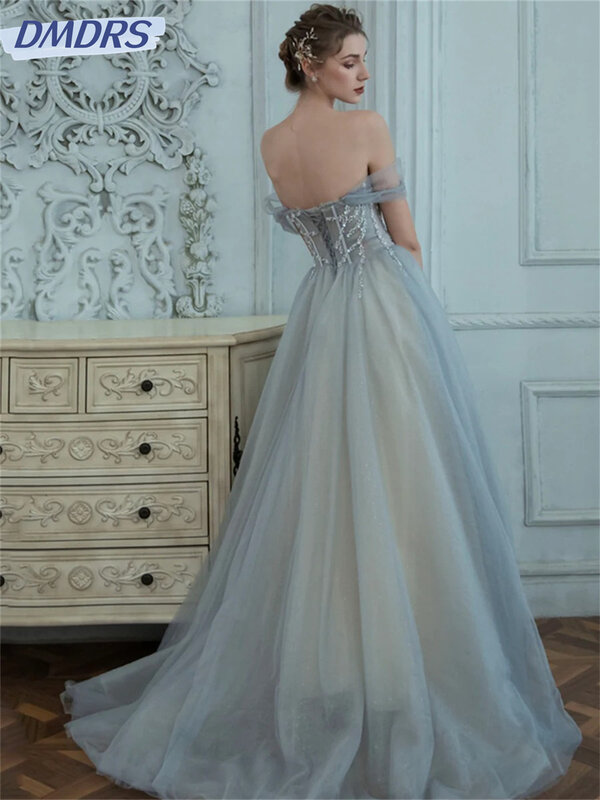 Eleganckie tiulowe sukienka na studniówkę 2024 urocze suknie wieczorowe o linii a eleganckie haftowane suknie o długości podłogi Vestidos De Novia