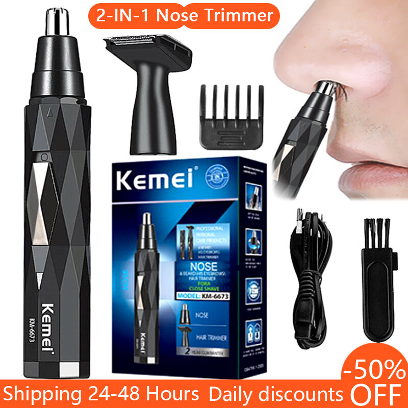 Kemei-Aparador de pelos narizes recarregável para homens, aparador de barba e sobrancelha, limpador de nariz e orelha, máquina de depilação, 2in 1