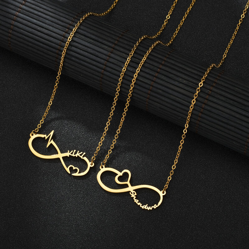 Atoztide personalizado infinito nome colar para as mulheres de aço inoxidável clavícula pingente link corrente aniversário jóias presente