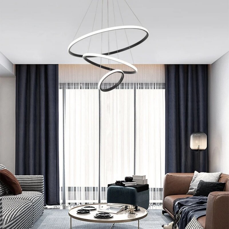 Luz LED colgante Circular moderna, luz de techo suspendida negra para ático, comedor, oficina, sala de estar, luz de decoración Interior