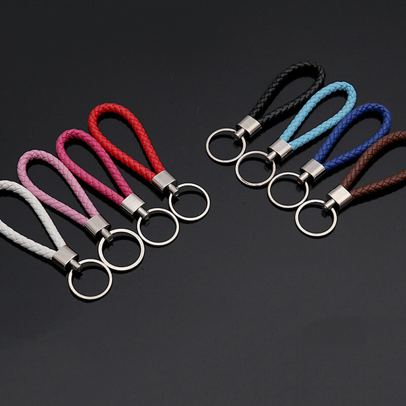 Porte-clés en ULde cuir coloré simple, porte-clés en acier inoxydable, chaîne de clé de voiture, accessoires de pendentif de sac étudiant, anneau multifonctionnel
