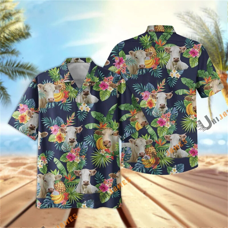 Kwiaty koszule graficzne dla mężczyzn odzież moda Animel 3D nadruk bluzki męskie bluzka z klapą hawajski koszula mężczyzna lato