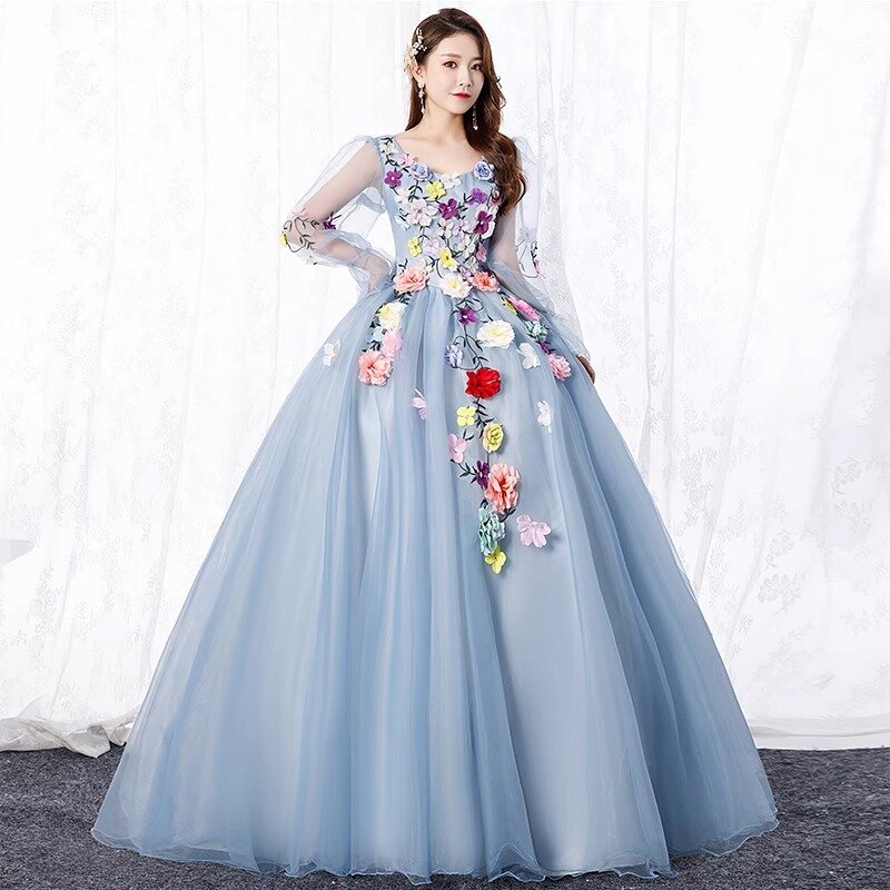 Elegancka suknia balowa kobiety Quinceanera sukienki tiulowe kwiaty 3D suknie na imprezy urodzinowe formalna okazja