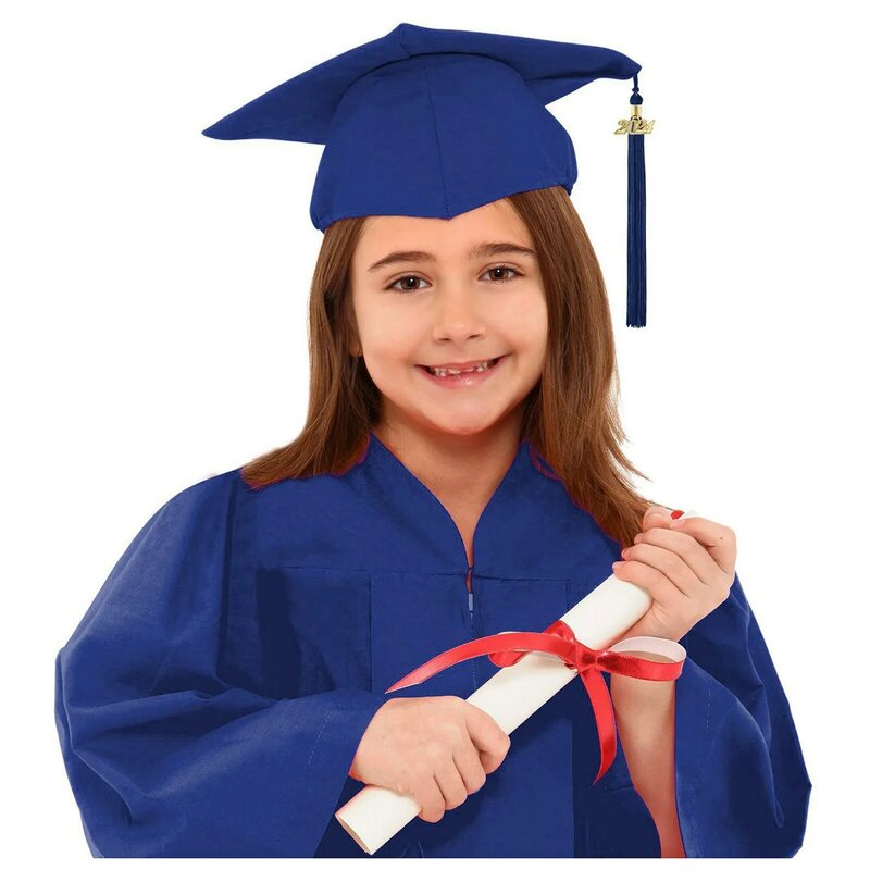 Robe académique pour enfants, uniformes scolaires pour enfants, robe de graduation de la maternelle alth, ensemble châle et bonnet à pompon, 2024