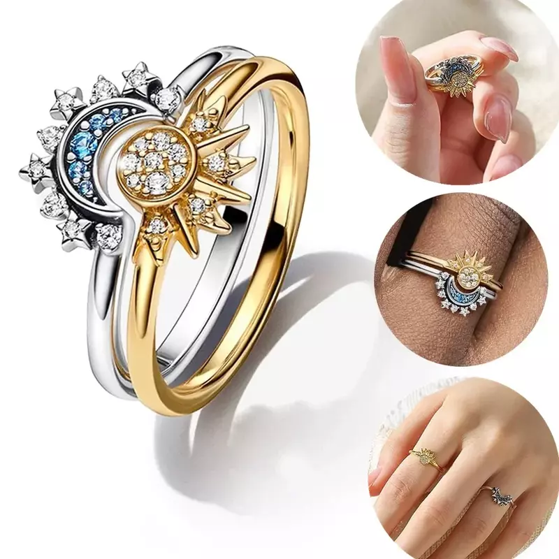 Original 925 Sterling Silver แหวนซ้อนกันได้ Infinite Heart Daisy ดอกไม้สำหรับผู้หญิงแหวนเงิน925เครื่องประดับของขวัญ