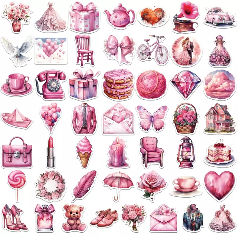 防水ピンクの落書きステッカー,美的,装飾,荷物,カップ,ラップトップ,電話,スクラップブック,ノートブック,10, 30, 50個