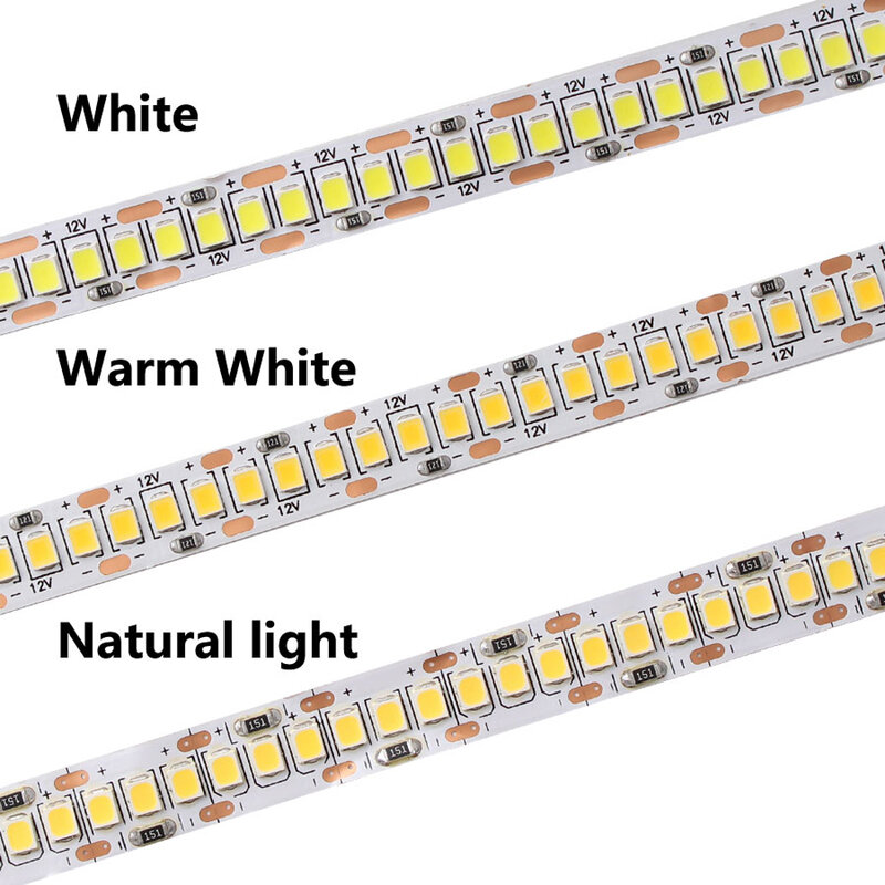 防水LEDストリップライト,5m,12v,24v,2835,元帳リボン,60/120180/240/480 m,部屋の装飾用,白
