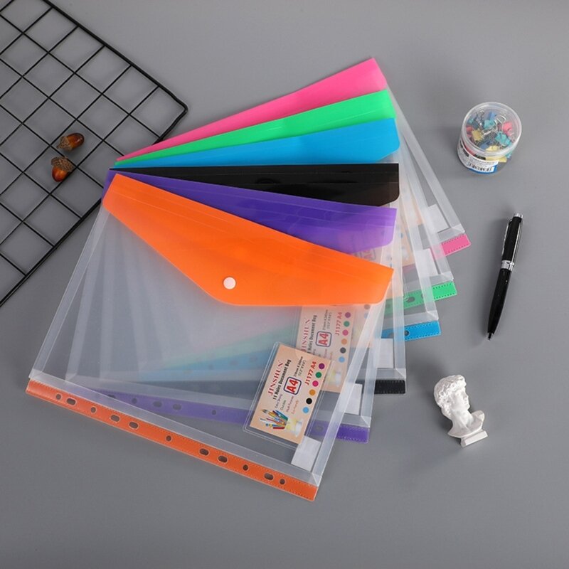 Carpeta tipo billetera plástico transparente DXAB con botón a presión bolsillo para carpeta archivos con 11 orificios