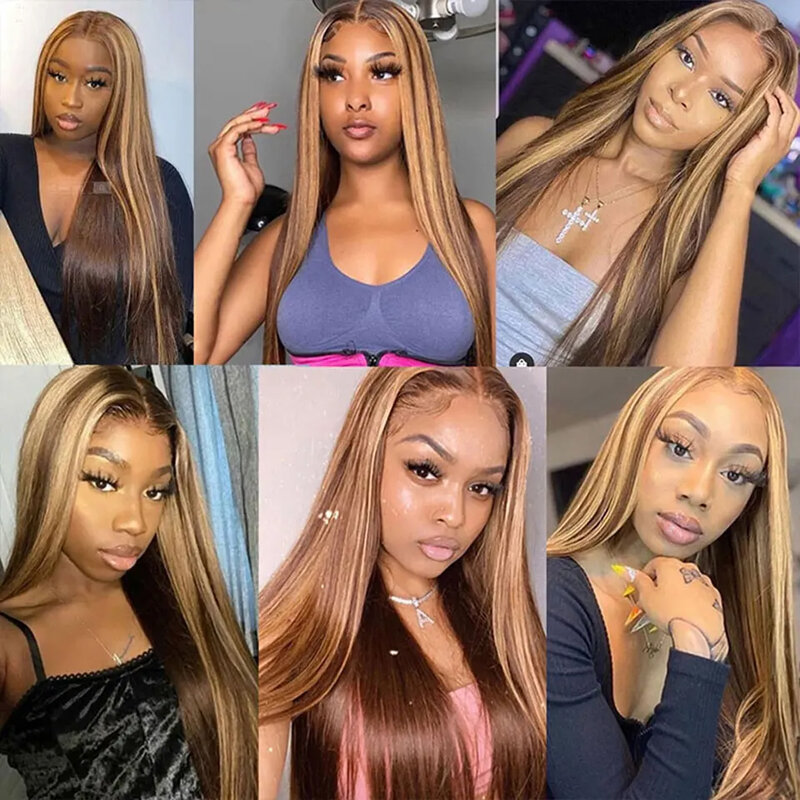 Lumiere 13x4 Highlight Straight Lace Front Wig Glueless Transparent P4/27 Ombre Honey Blond Colored Human Hair Wigs For Women