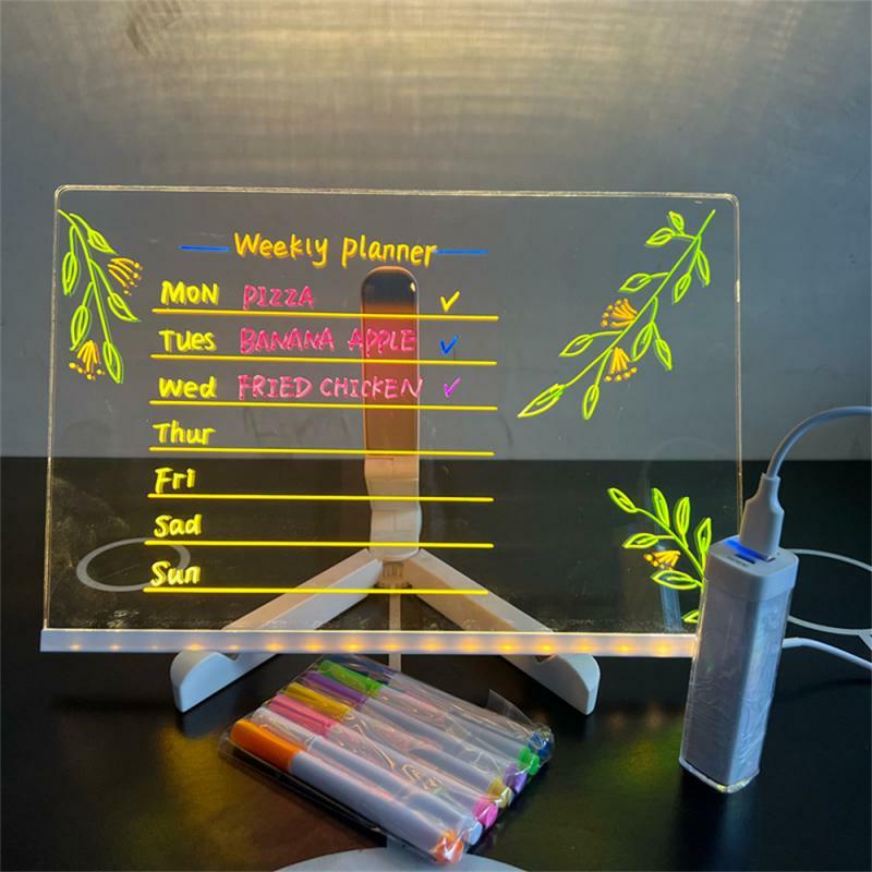LED colorido Escrita Board com luzes personalizadas, Placa de acrílico Mensagem, USB apagável, Prancheta infantil
