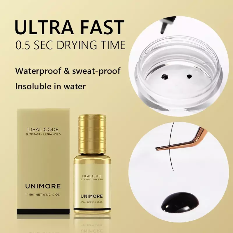 Unimore5ML Professional Eyelash Extension Adhesive Super Strong Lasting 0.5S Quick Drying Waterproof Premium Grade Adhesive