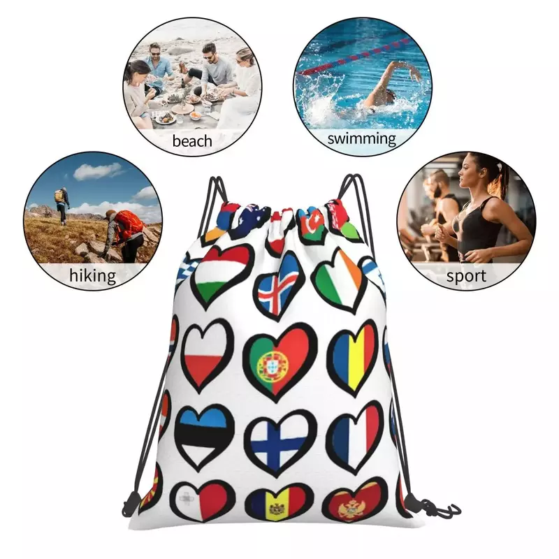 Eurovision Song Contest Flags Hearts Backpacks Drawstring Bags Drawstring Bundle Pocket Sundries Bag Book Bags For  Woman School
