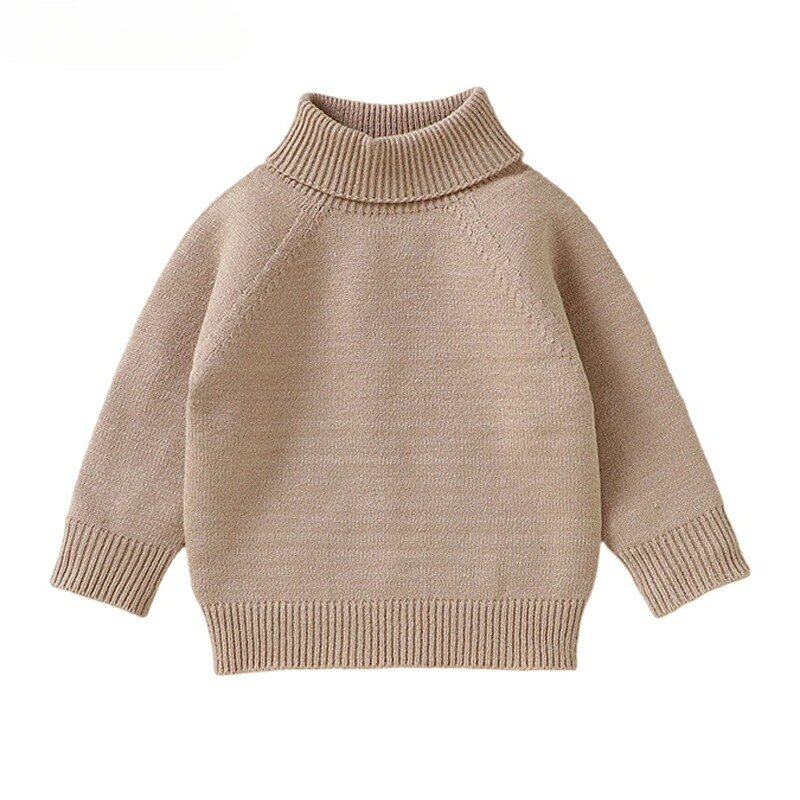 Новинка 2024, свитер с высоким воротником для мальчиков и девочек, вязаная осенне-зимняя теплая детская одежда, однотонные вязаные пуловеры, мягкие свитеры, топы, рубашки