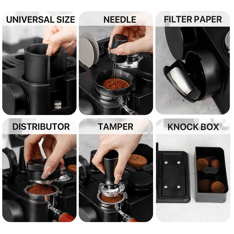 Absコーヒーポータフィルターラックディストリビューター、エスプレッソタンパーマットスタンド、ノックボックス、コーヒーアクセサリー、51mm、53mm、58mm
