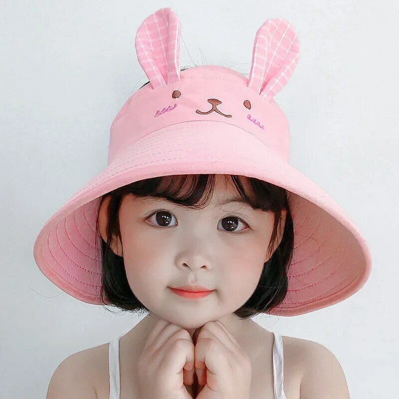 어린이용 빈 모자, 토끼 태양 모자, 큰 챙 태양 모자, 어부 모자, 1-8 세 소년 소녀용 귀여운 여름 모자