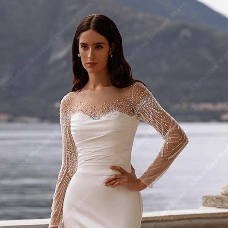 فساتين زفاف عروس البحر بوهيمية فاخرة ، فساتين زفاف بياقة حبيبة مثيرة ، فستان أميرة أنيق بطول المسح