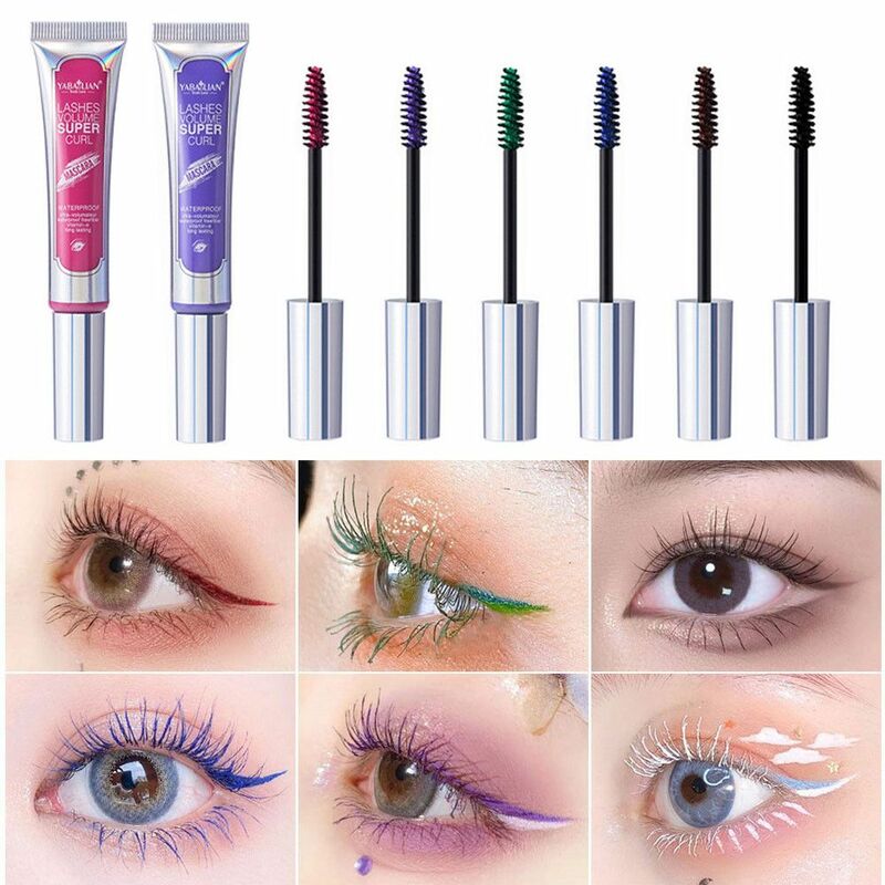 6สี Make-Up Eyelashes ผ้าไหมธรรมชาติกันน้ำที่มีสีสันมาสคาร่าขนตาหยิก Extension Eyelash มาสคาร่า