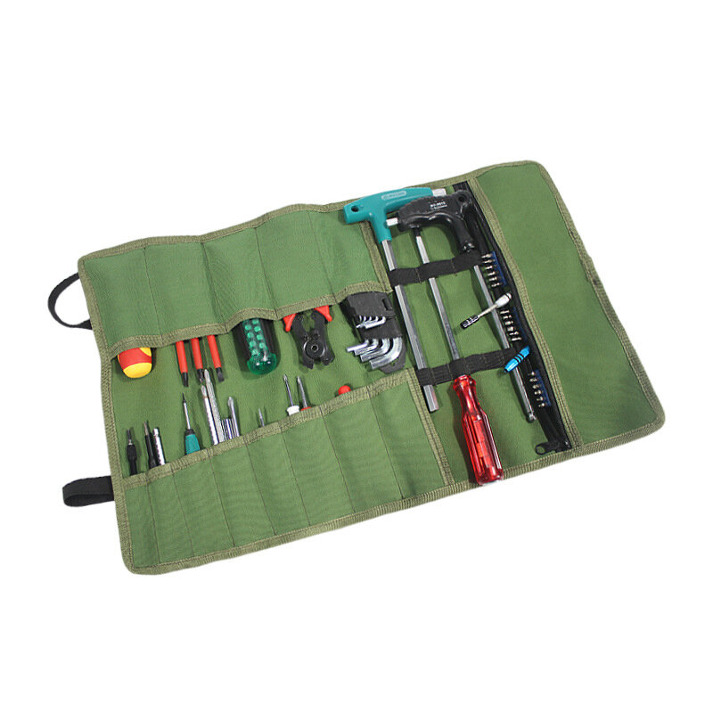 다기능 휴대용 도구 키트 렌치 드라이버 롤 파우치 도구, 금속 부품 보관 가방, 튼튼하고 두꺼운 캔버스 파우치 도구 가방
