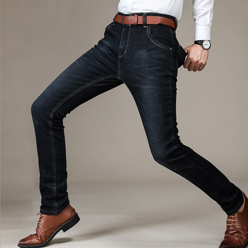 Brother Wang-pantalones vaqueros negros para hombre, Jeans elásticos ajustados de estilo clásico, a la moda, para negocios, nuevos