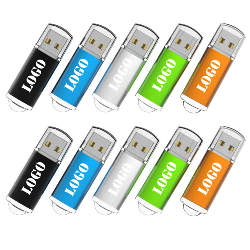 10PCS 무료 로고 USB 2.0 금속 펜 드라이브 빠른 속도 USB 플래시 드라이브 4 기가 바이트 8 기가 바이트 16 기가 바이트 32 기가 바이트 64 기가 바이트 Pendrive USB 스틱 플래시 드라이브