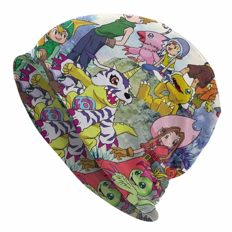 Boné bonito dos desenhos animados Digimon para homens e mulheres, skullies ao ar livre, gorros chapéus, malha, verão, tampas de uso duplo
