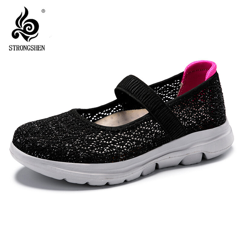 Strongshen รองเท้าส้นแบนระบายอากาศได้ดีมีรูสำหรับผู้หญิงในฤดูร้อนรองเท้ารองเท้าใส่เดินวัลกาไนส์ลำลองน้ำหนักเบา