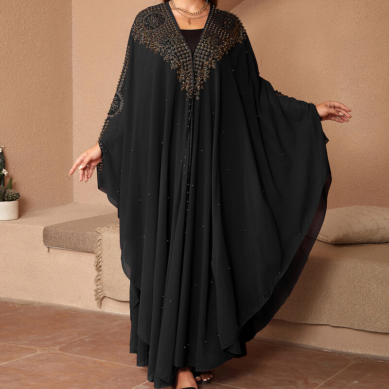 Hot sale hot diamond beaded elongated muslim shawl hooded cape evening dresses