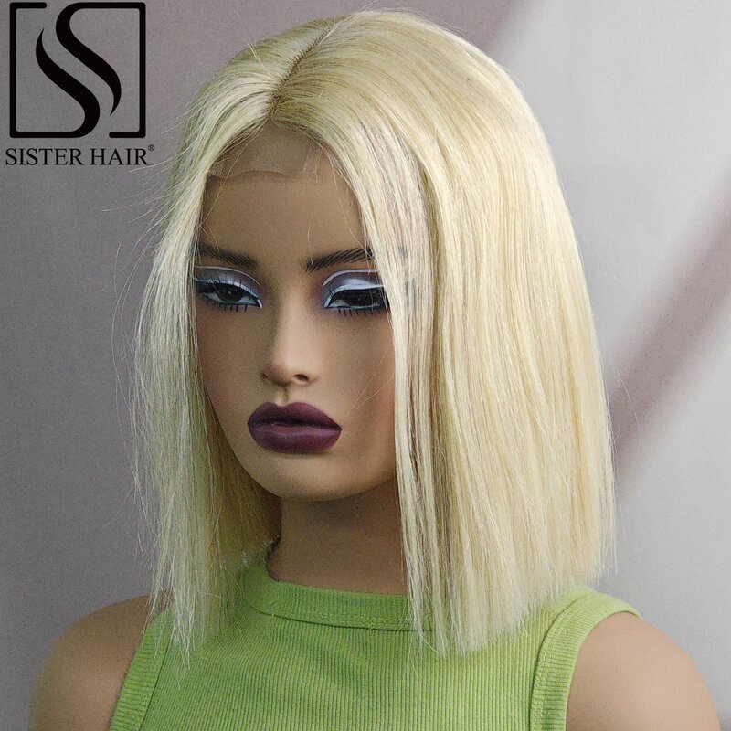 Blonde 180% Density Straight Bob Wig Human Hair Wigs 2x6 Lace Short Straight Colored Bob Wig PrePlucked Brazilian Hair Wigs