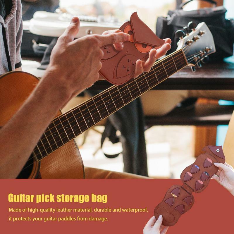 Ćwierć uchwytu brelok w kształcie sowy gitarowy brelok skórzana torba folkowa gitara Pick torba do przechowywania ćwierć brelok do przechowywania