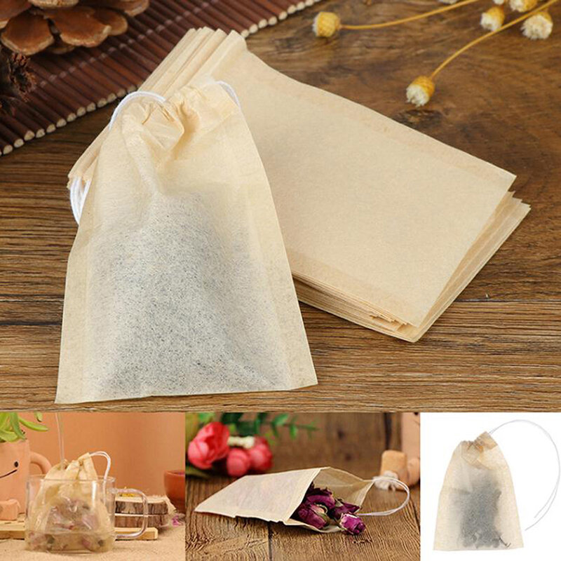 100Pcs Tea Bag Filter Paper Bags Empty Drawstring Teabags For Herb Tea Tea Filter Bags For Making Tea, Coffee, Coffee Milk Tea