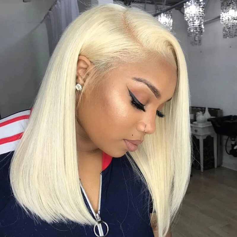 Short Bob Wig 613 Honey Blonde Color Straight Bob Wig T Part Lace Front Human Hair Wigs 13x4 Full Lace Frontal Wigs