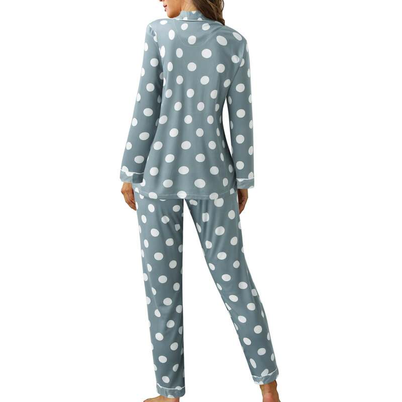 Conjunto de pijama para mulheres, roupas noturnas, cardigã de manga longa, gola baixa, moda estampada, roupas domésticas, verão