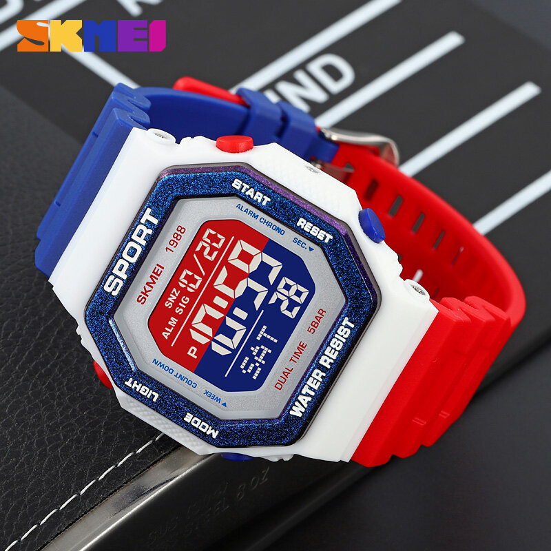 Skmei-relógio esportivo digital masculino, de luxo, à prova d'água, com contagem regressiva, marca original, com data e semana, movimento eletrônico